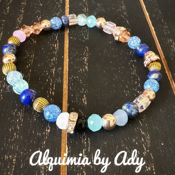 Colorful Beaded blue gemstones Bracelet - Picture 1 of 4